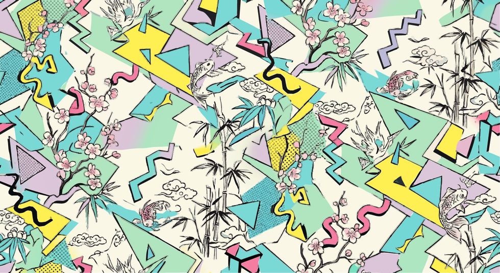 The same collage as vector output — the ink strokes and pastel shapes both survive.